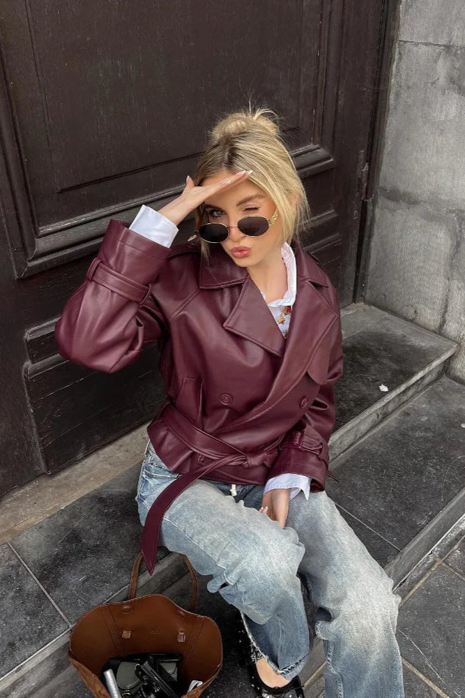 Claudia | Vegan leather jacket with belt