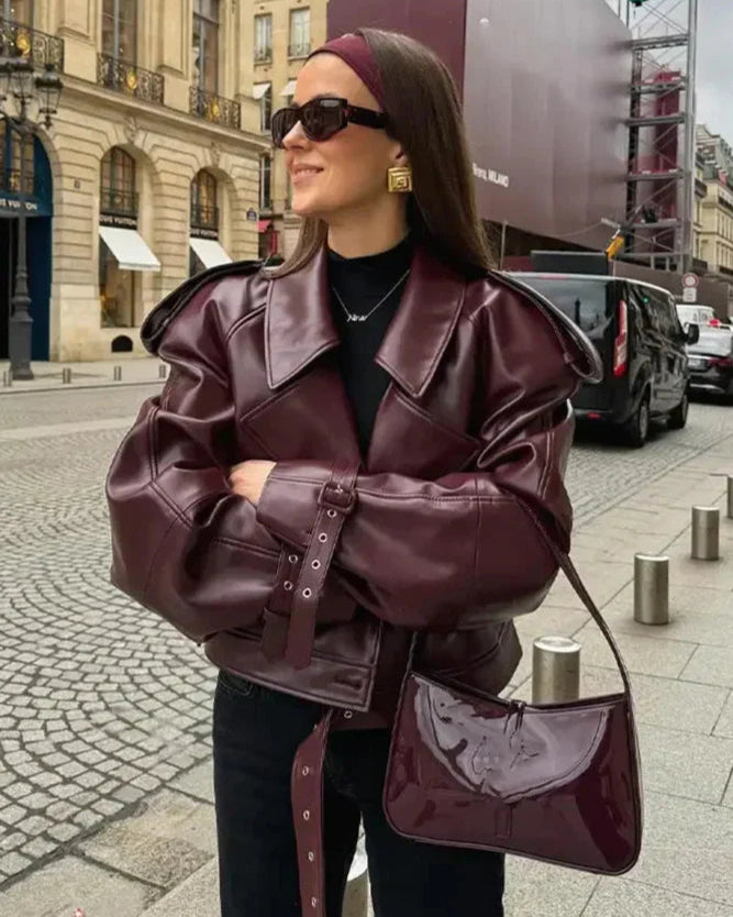 Claudia | Vegan leather jacket with belt
