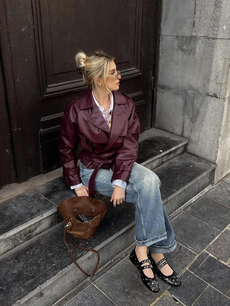 Claudia | Vegan leather jacket with belt