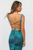 Zira | Floral turquoise midi dress with open back