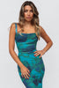 Zira | Floral turquoise midi dress with open back